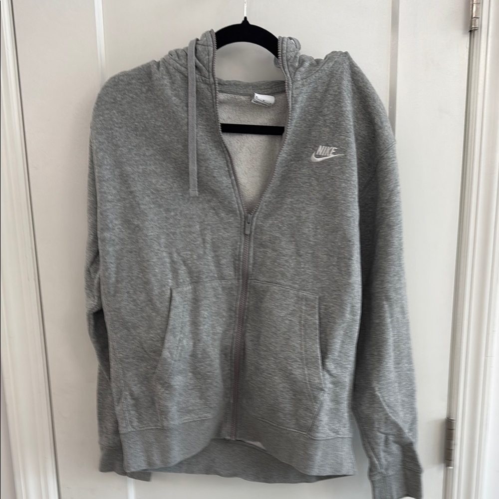 Nike Gray Zip-Up Sweater with Classic Swoosh